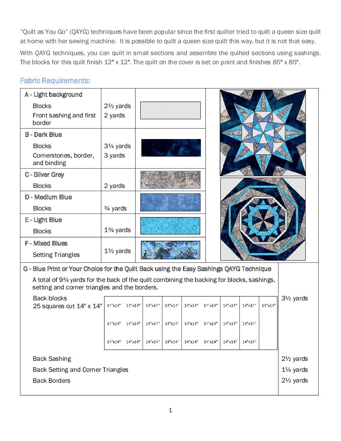 Winter Blues Quilt as You Go Booklet